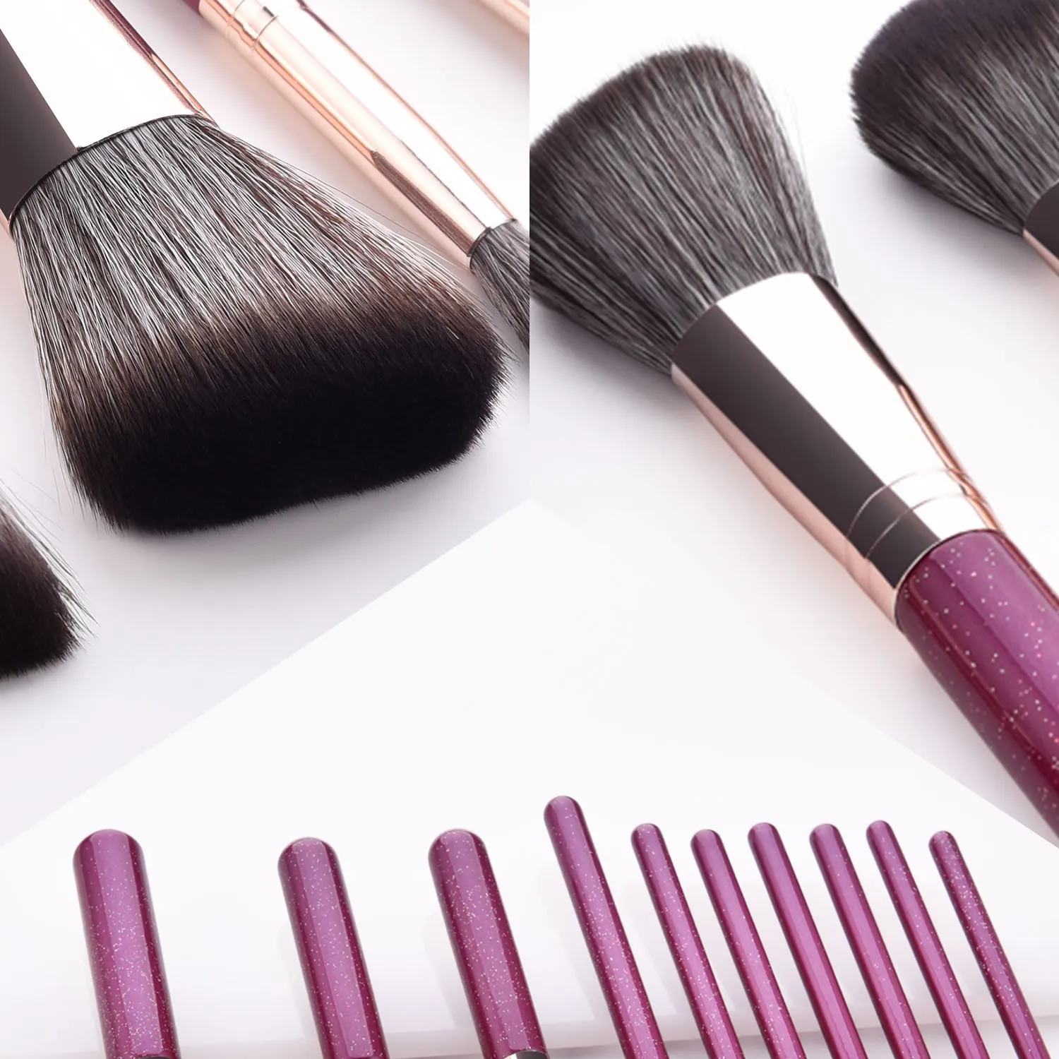 10 Piece Bling Purple Pro Sleek Brush Set - MQO 12 pcs