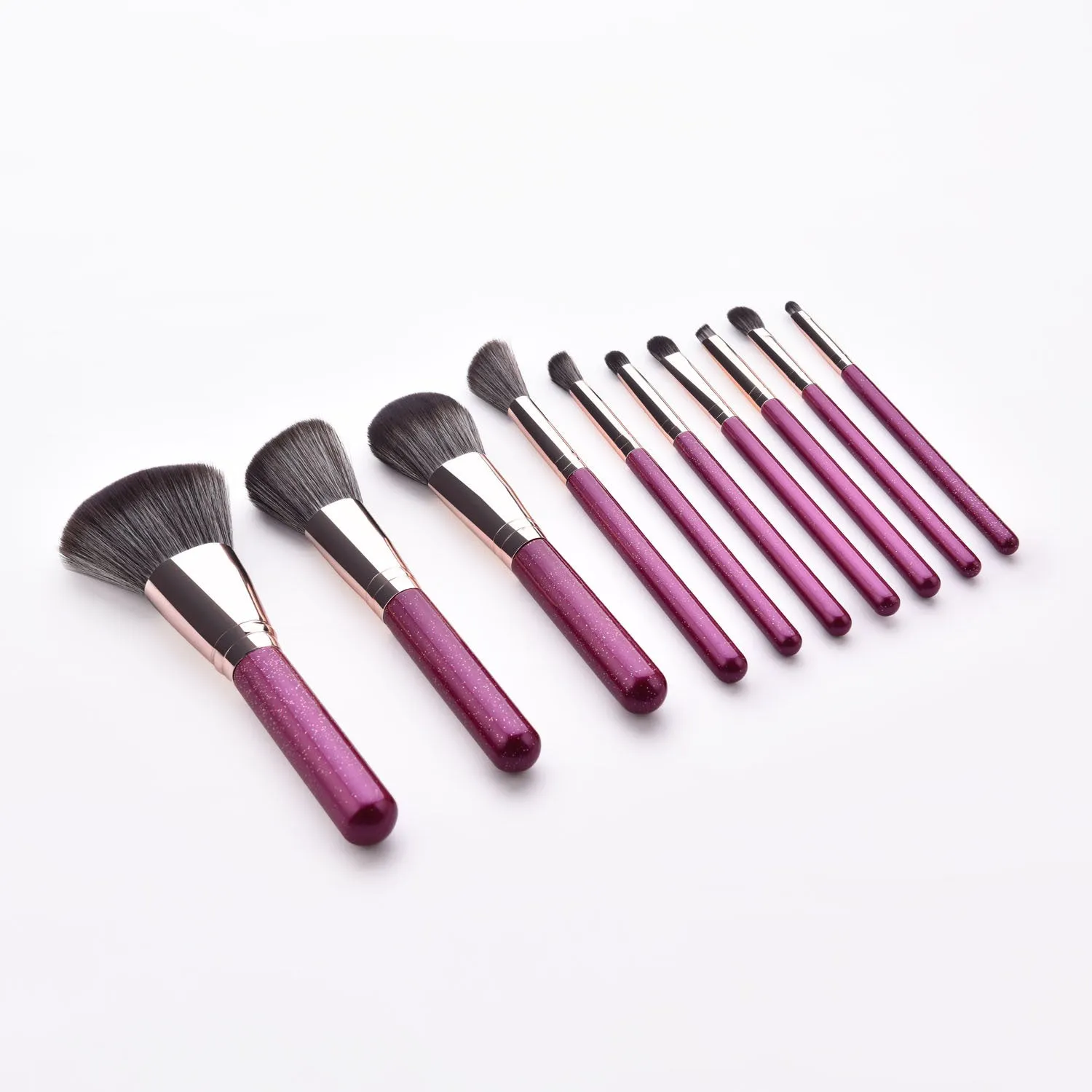 10 Piece Bling Purple Pro Sleek Brush Set - MQO 12 pcs