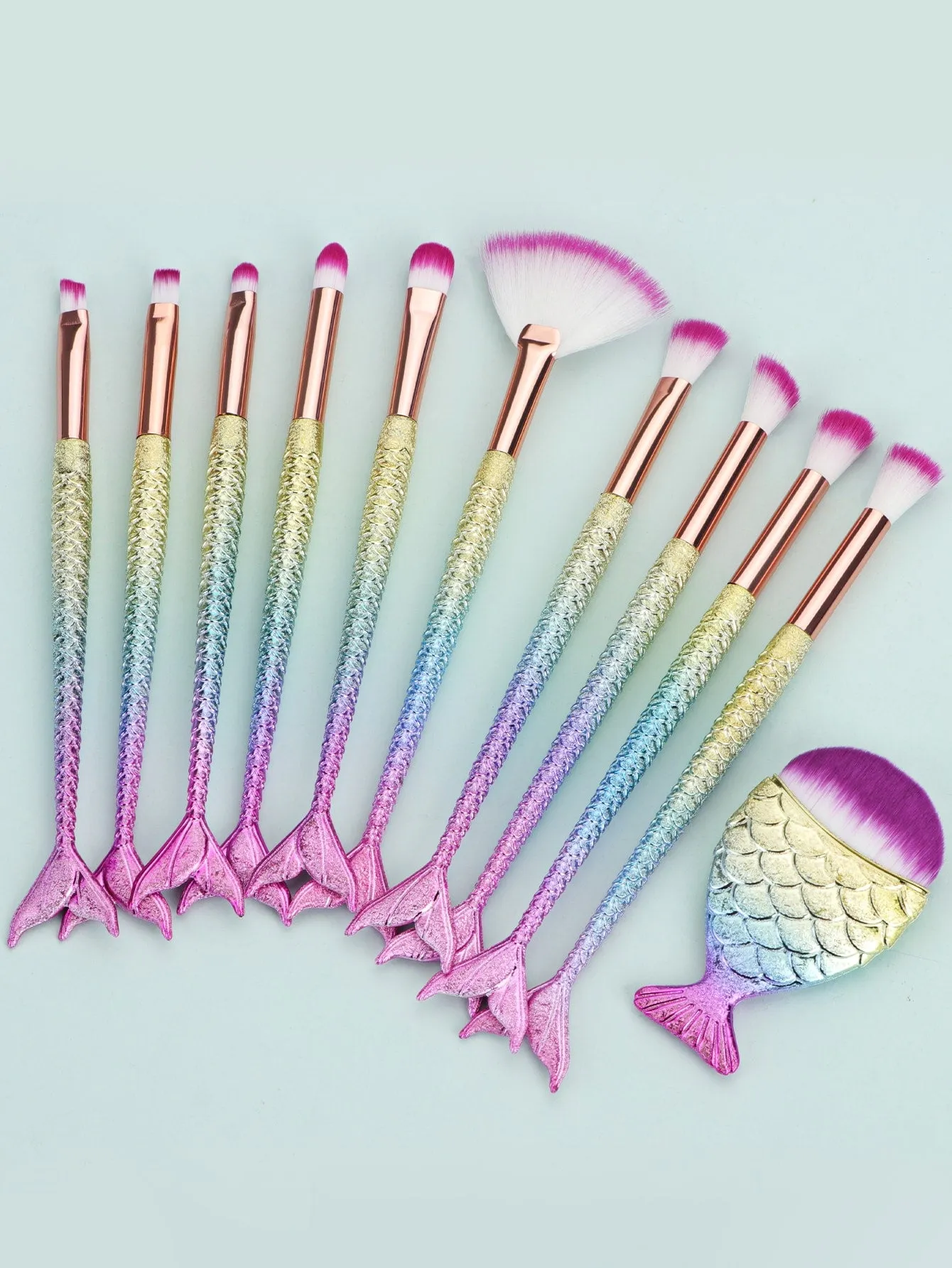 11pcs Mermaid Handle Makeup Brush Set