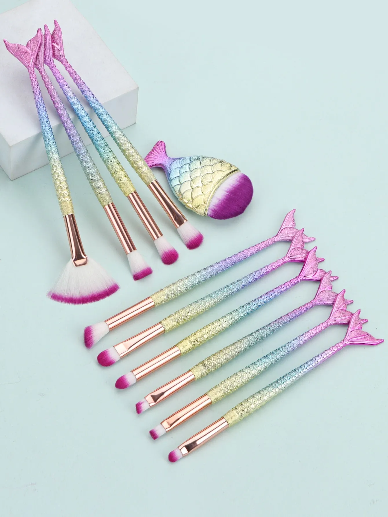 11pcs Mermaid Handle Makeup Brush Set