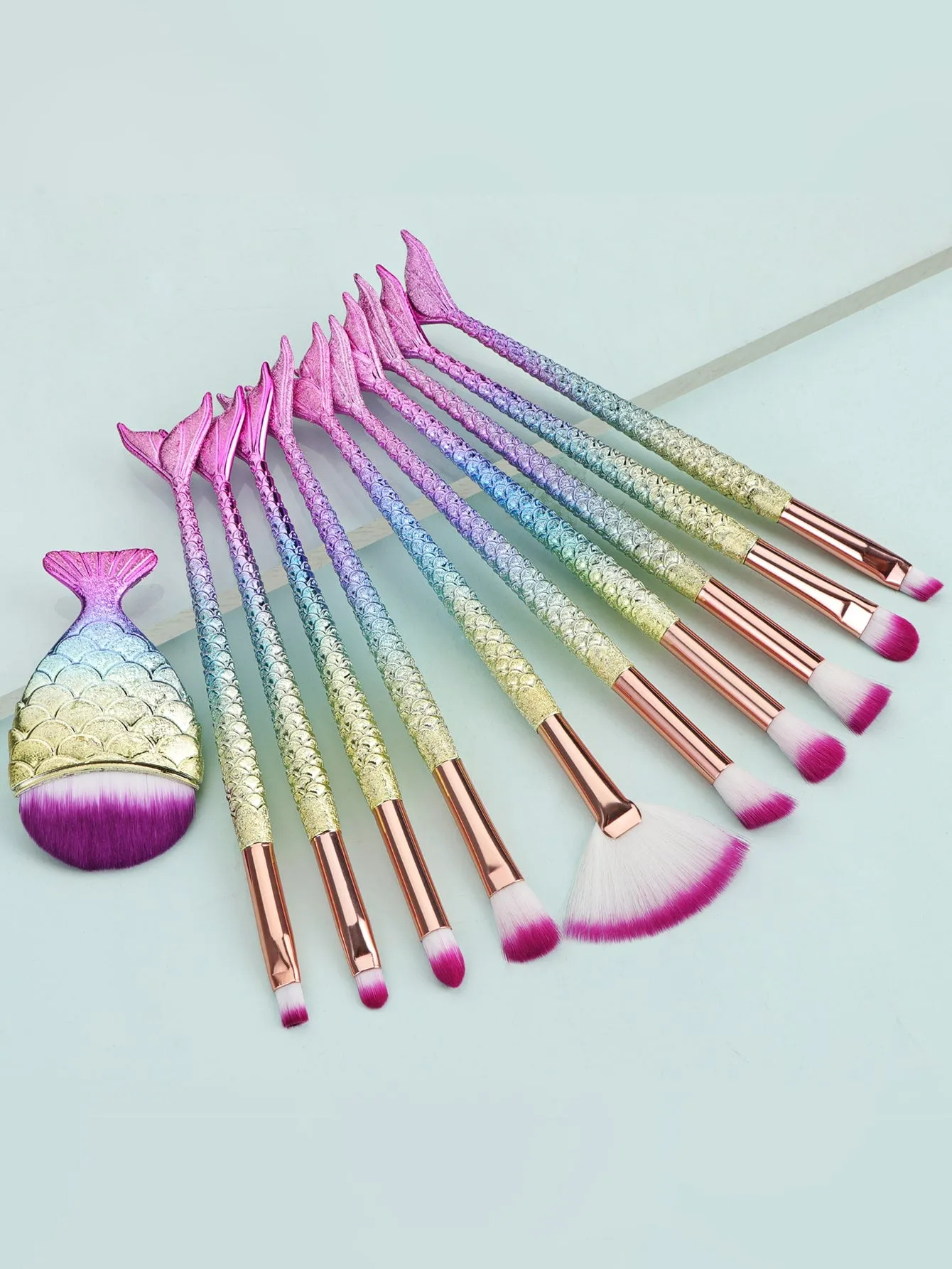 11pcs Mermaid Handle Makeup Brush Set