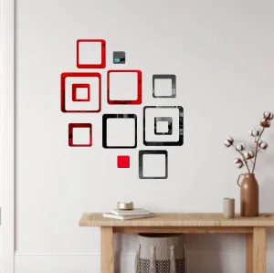 12 Square Black Red Wall Mirrors|Acrylic Stickers|Mirrors|Wall Mirror Stickers|Wall Mirror Decor|Stickers for Wall|Sticker Mirror|Acrylic Mirror|Mirror for Wall|Mirror Stickers.395