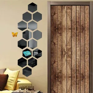 14 Hexagon Black Wall Mirrors|Acrylic Stickers|Mirrors|Wall Mirror Stickers|Wall Mirror Decor|Stickers for Wall|Sticker Mirror|Acrylic Mirror|Mirror for Wall|Mirror Stickers.203