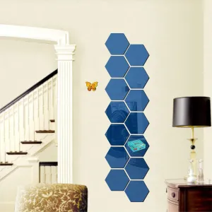 14 Hexagon Blue Wall Mirrors|Acrylic Stickers|Mirrors|Wall Mirror Stickers|Wall Mirror Decor|Stickers for Wall|Sticker Mirror|Acrylic Mirror|Mirror for Wall|Mirror Stickers.212