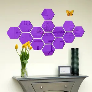 14 Hexagon Purple Wall Mirrors|Acrylic Stickers|Mirrors|Wall Mirror Stickers|Wall Mirror Decor|Stickers for Wall|Sticker Mirror|Acrylic Mirror|Mirror for Wall|Mirror Stickers.220