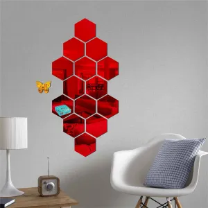 14 Hexagon Red Wall Mirrors|Acrylic Stickers|Mirrors|Wall Mirror Stickers|Wall Mirror Decor|Stickers for Wall|Sticker Mirror|Acrylic Mirror|Mirror for Wall|Mirror Stickers.224