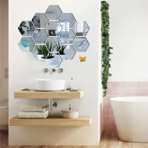 14 Hexagon Silver Wall Mirrors|Acrylic Stickers|Mirrors|Wall Mirror Stickers|Wall Mirror Decor|Stickers for Wall|Sticker Mirror|Acrylic Mirror|Mirror for Wall|Mirror Stickers.233