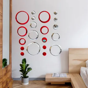 20 Ring and Dots Silver Red Wall Mirrors|Acrylic Stickers|Mirrors|Wall Mirror Stickers|Wall Mirror Decor|Stickers for Wall|Sticker Mirror|Acrylic Mirror|Mirror for Wall|Mirror Stickers.540
