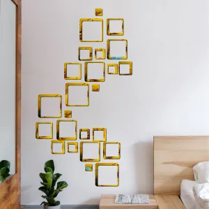 24 Square Golden Wall Mirrors|Acrylic Stickers|Mirrors|Wall Mirror Stickers|Wall Mirror Decor|Stickers for Wall|Sticker Mirror|Acrylic Mirror|Mirror for Wall|Mirror Stickers.475