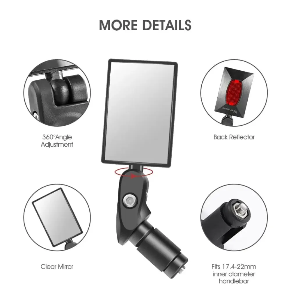 360 Degree Rotatable Bicycle Rearview Mirror with Back Reflector