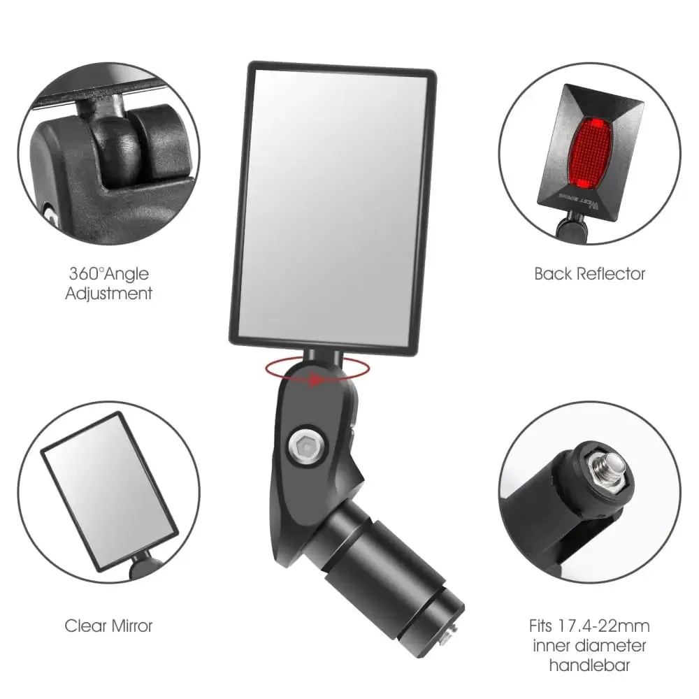 360 Degree Rotatable Bicycle Rearview Mirror with Back Reflector