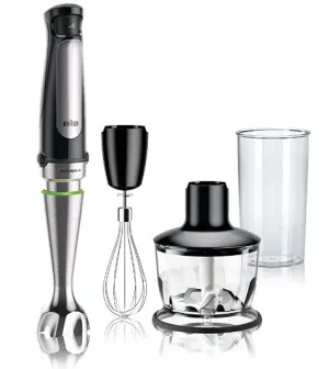 Braun MQ7035X 3-in-1 Immersion Hand, Powerful 500W Stainless Steel Stick Blender Variable Speed   2-Cup Food Processor, Whisk, Beaker, Faster, Finer Blending, MultiQuick 220v