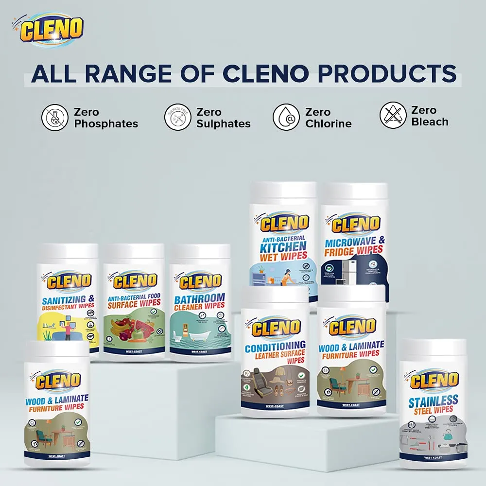 Cleno Quick Drying Glass & Window Surface Wet Wipes for Home, Cars, Mirrors, Tinted Windows, Ammonia & Tint Free - 50 Wipes (Pack of 5) (Ready to Use)