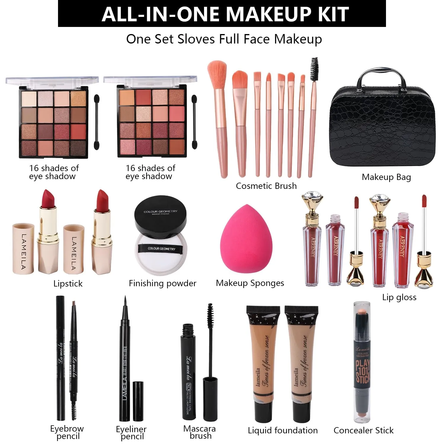 Complete Makeup Essentials Kit for Teen Girls - Eyeshadow, Foundation, Eyeliner, Brushes & More