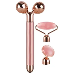 Dangshan 3-in-1 Electric Jade Roller 3D Roller Facial Massage Set, Golden Pink