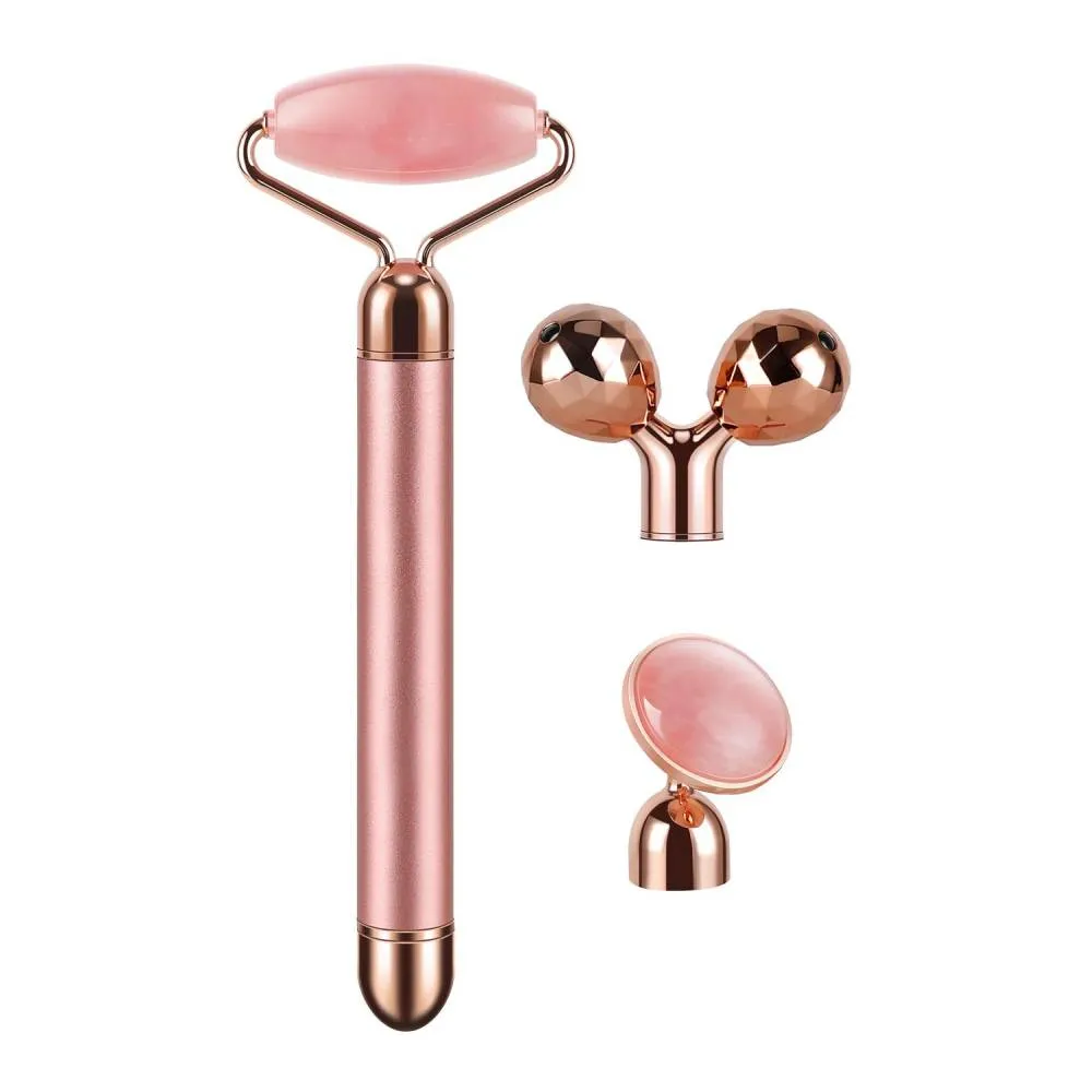 Dangshan 3-in-1 Electric Jade Roller 3D Roller Facial Massage Set, Golden Pink