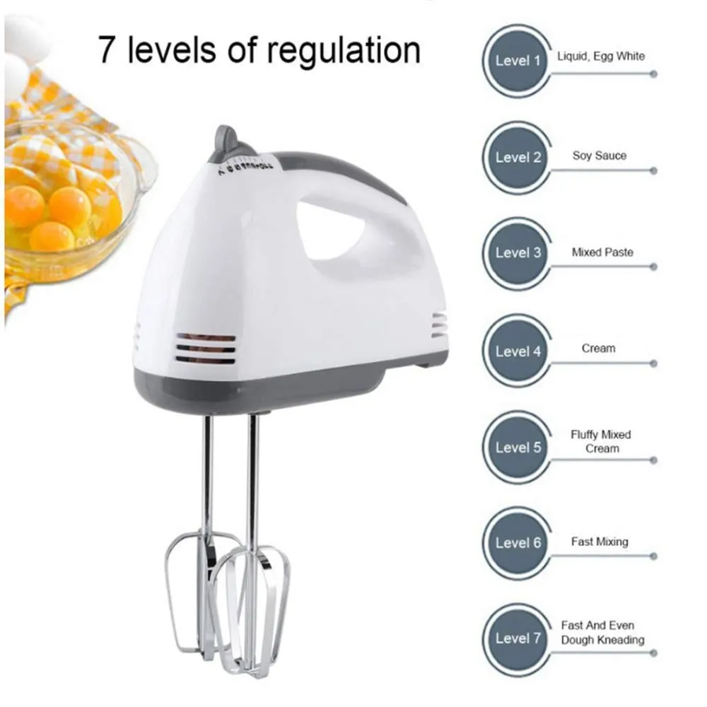 ElevatePro Powerful 260 Watt Motor 7 Speed Control   Turbo Hand Blender Egg Beater Dough Hooks And Strip Beater Attachments (Multicolor)