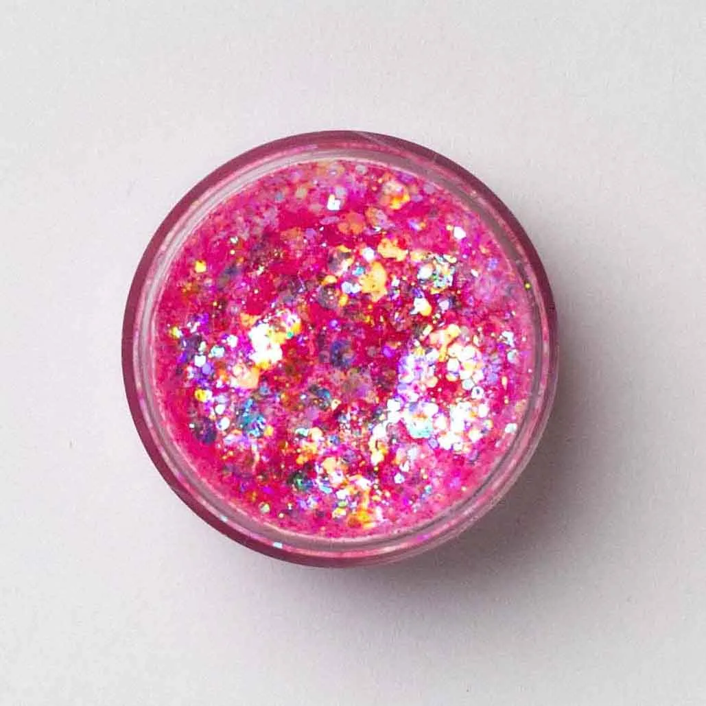 Galexie Glister Pink Glow" Neon Pink Glitter Gel - Hair, Face, Body Glitter Gel