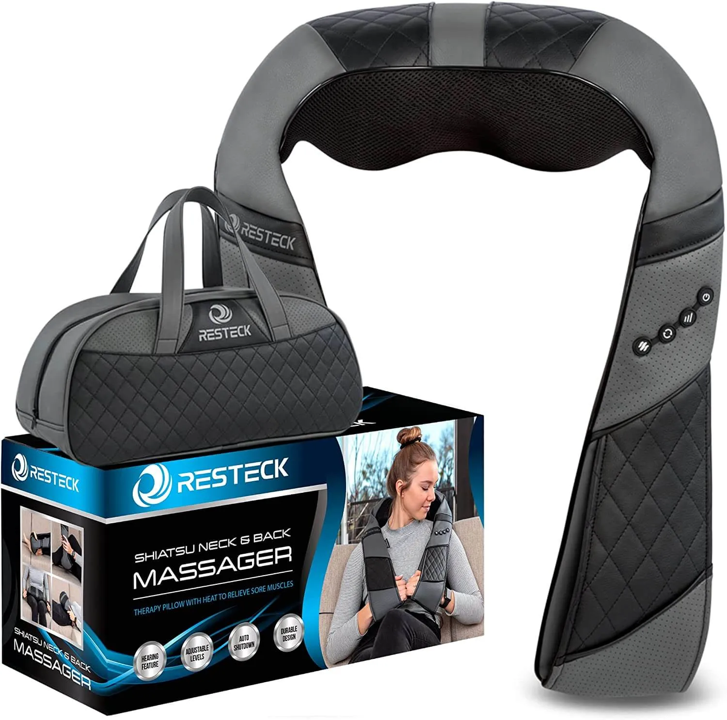 Heated neck and back massager RESTECK Deep Tissue 3D, black/gray