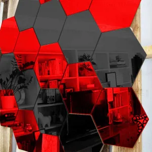 Hexagon 10 Black 10 Red Wall Mirrors|Acrylic Stickers|Mirrors|Wall Mirror Stickers|Wall Mirror Decor|Stickers for Wall|Sticker Mirror|Acrylic Mirror|Mirror for Wall|Mirror Stickers.299
