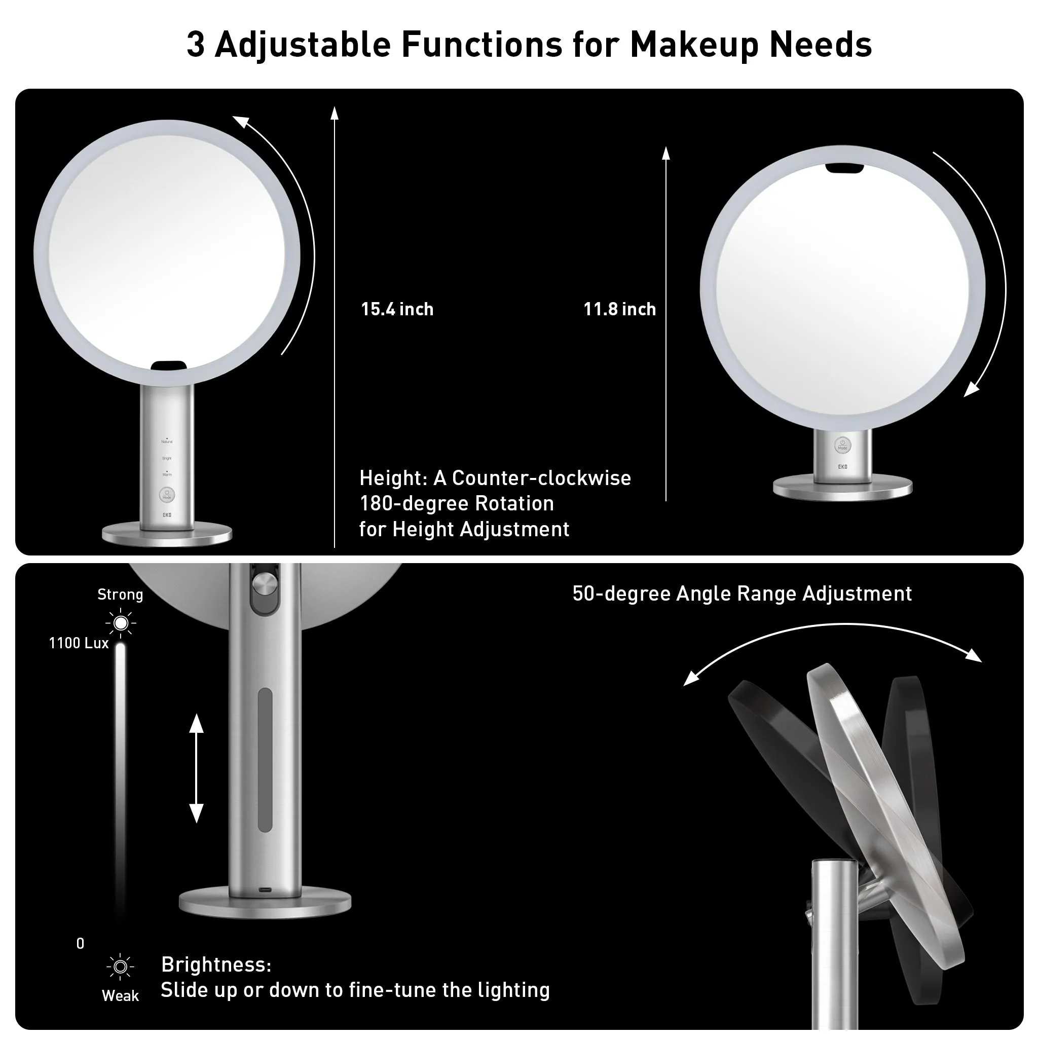iMira Ultra Clear 8" Stainless Steel Sensor Mirror - White 5X/10X