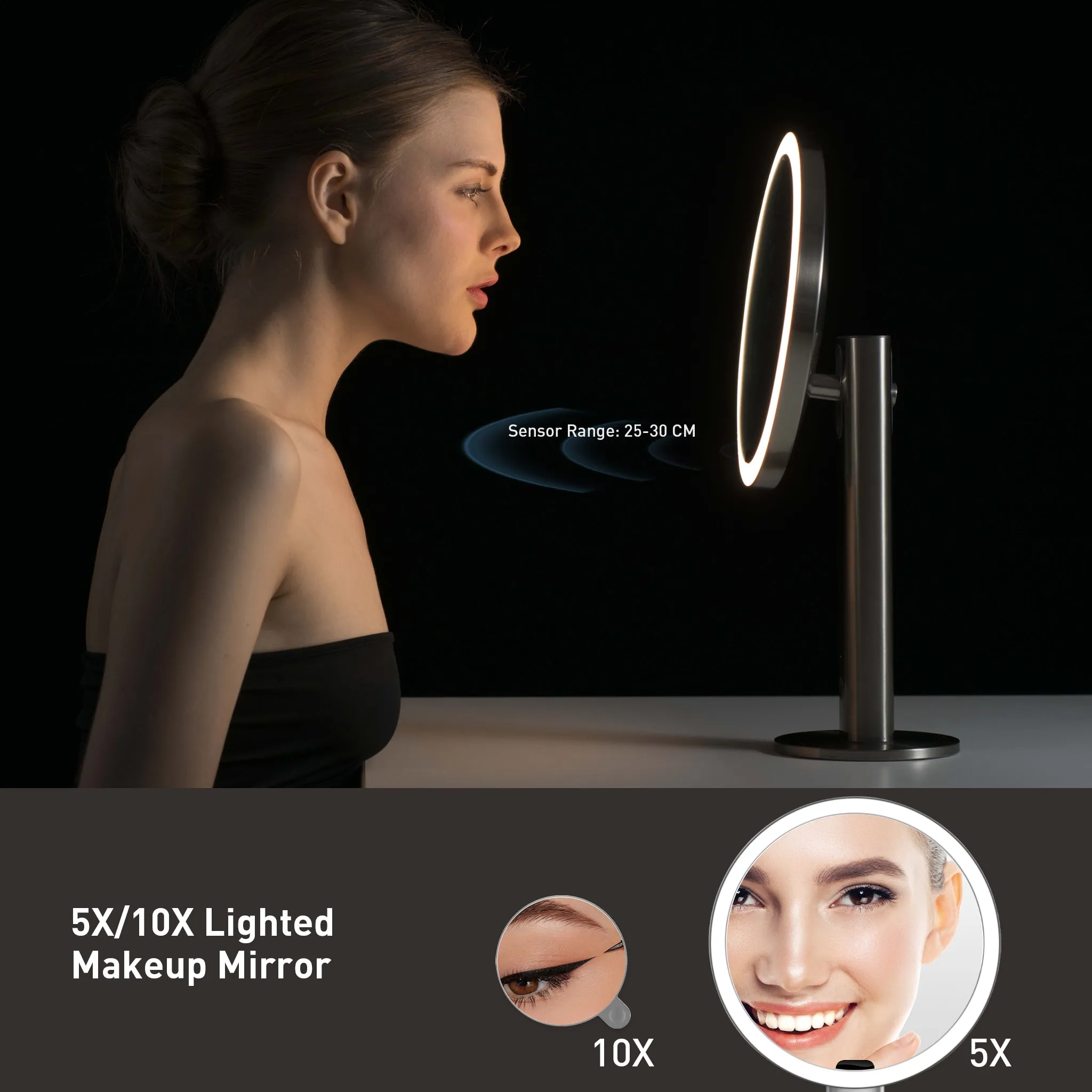 iMira Ultra Clear 8" Stainless Steel Sensor Mirror - White 5X/10X