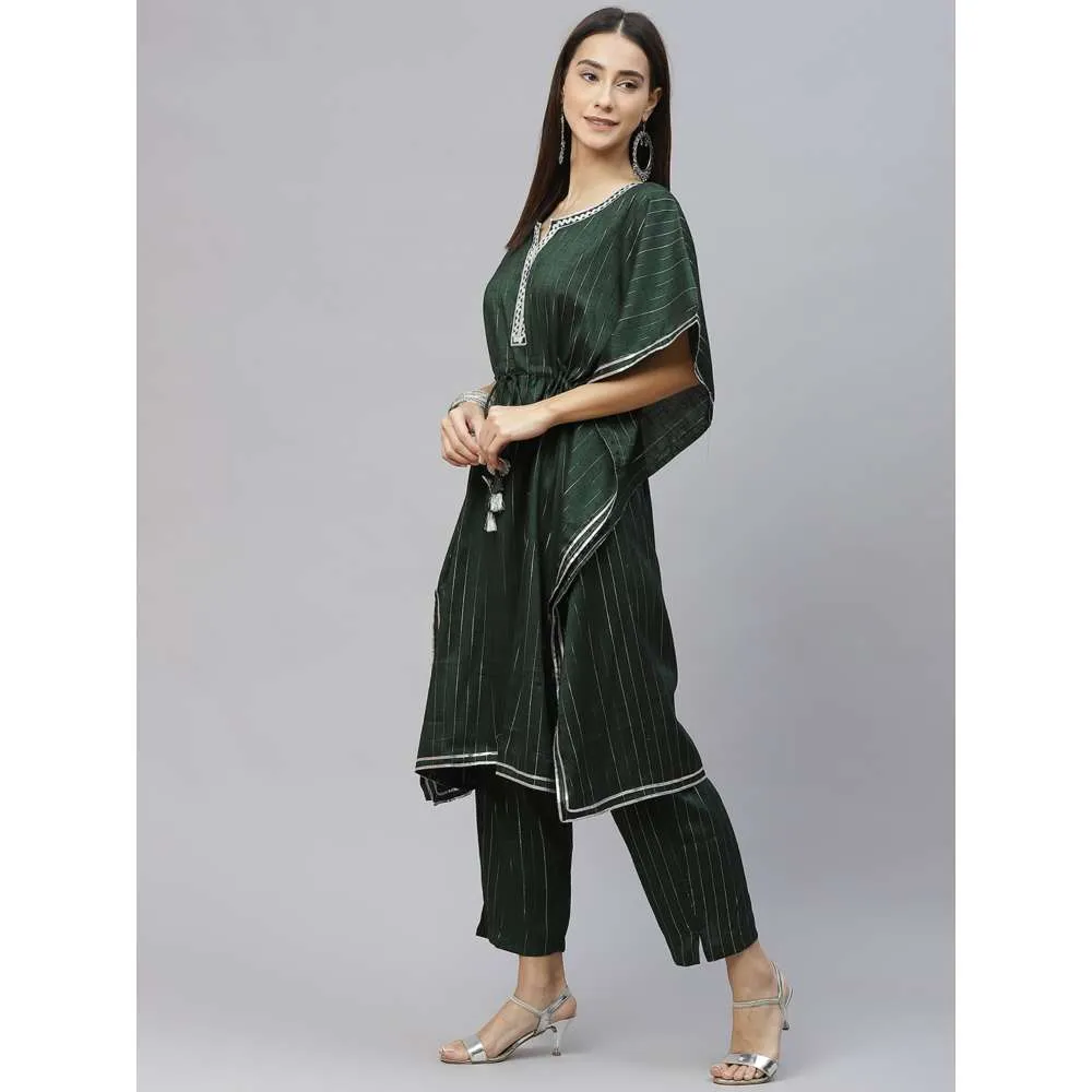 Laado Bottle Green Lurex Kaftan Set (Set of 2)