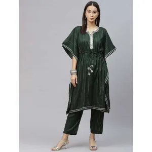 Laado Bottle Green Lurex Kaftan Set (Set of 2)