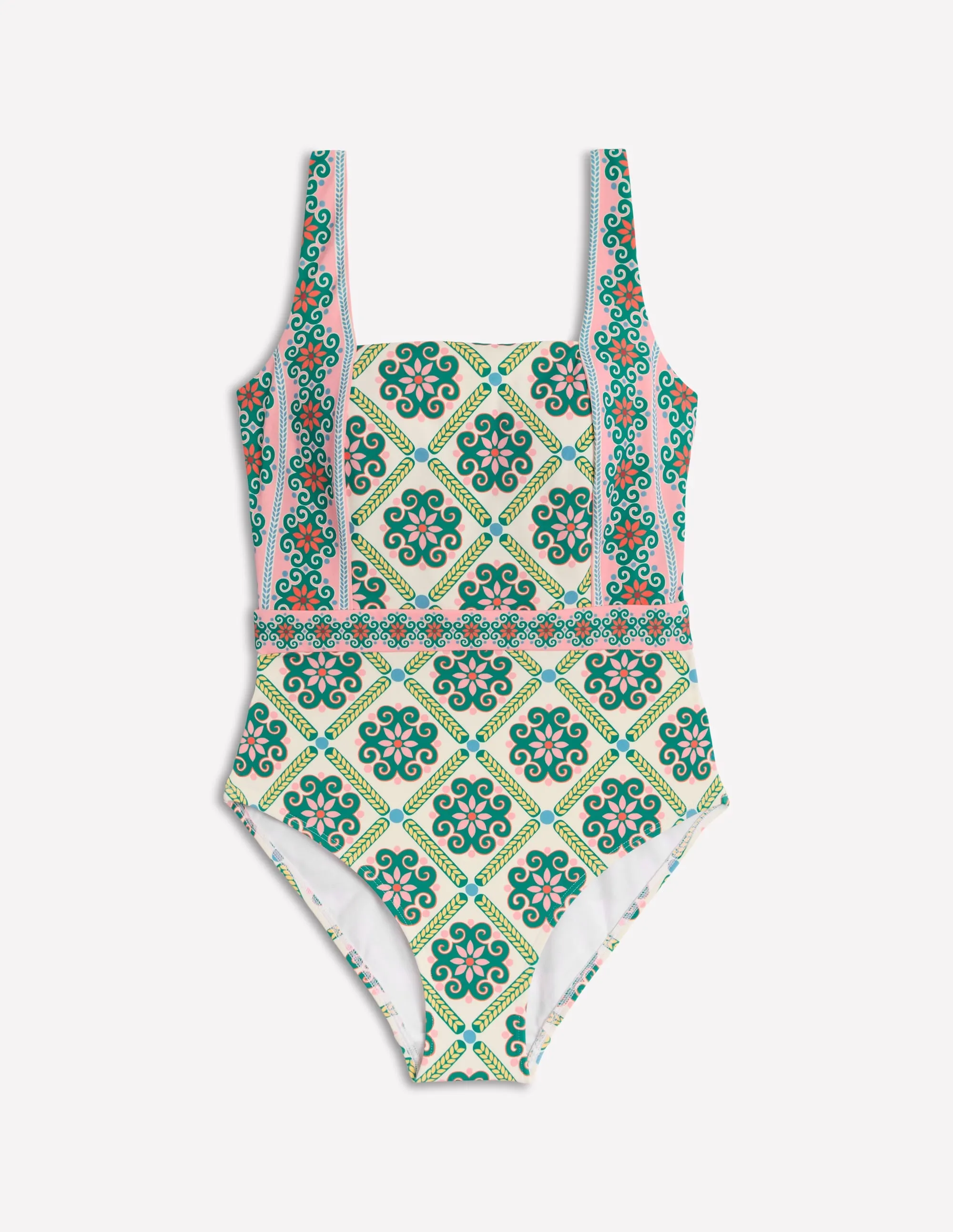 Lefkada Square Neck Swimsuit-Rich Emerald, Baroque Tile
