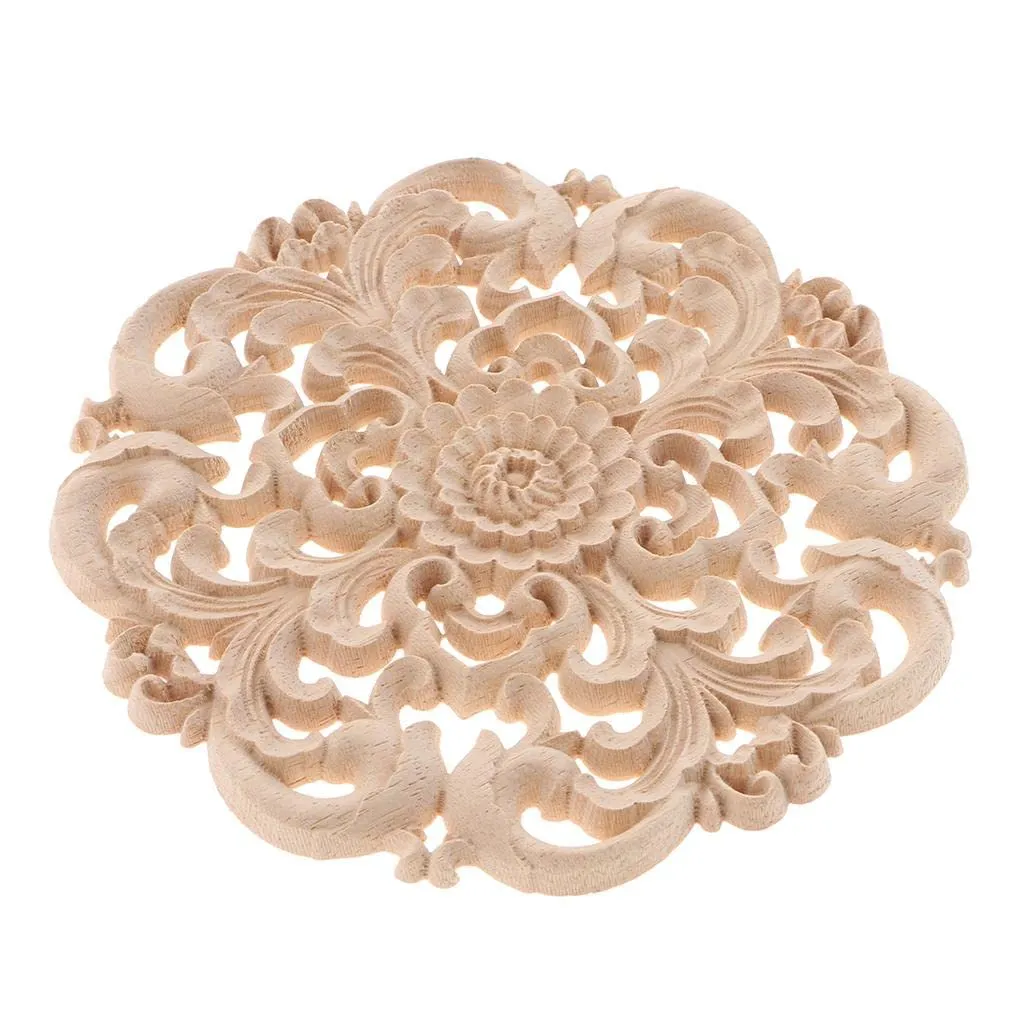 LICHTS European Style Wood Round Carved Appligue for Furniture Decoration Size_L