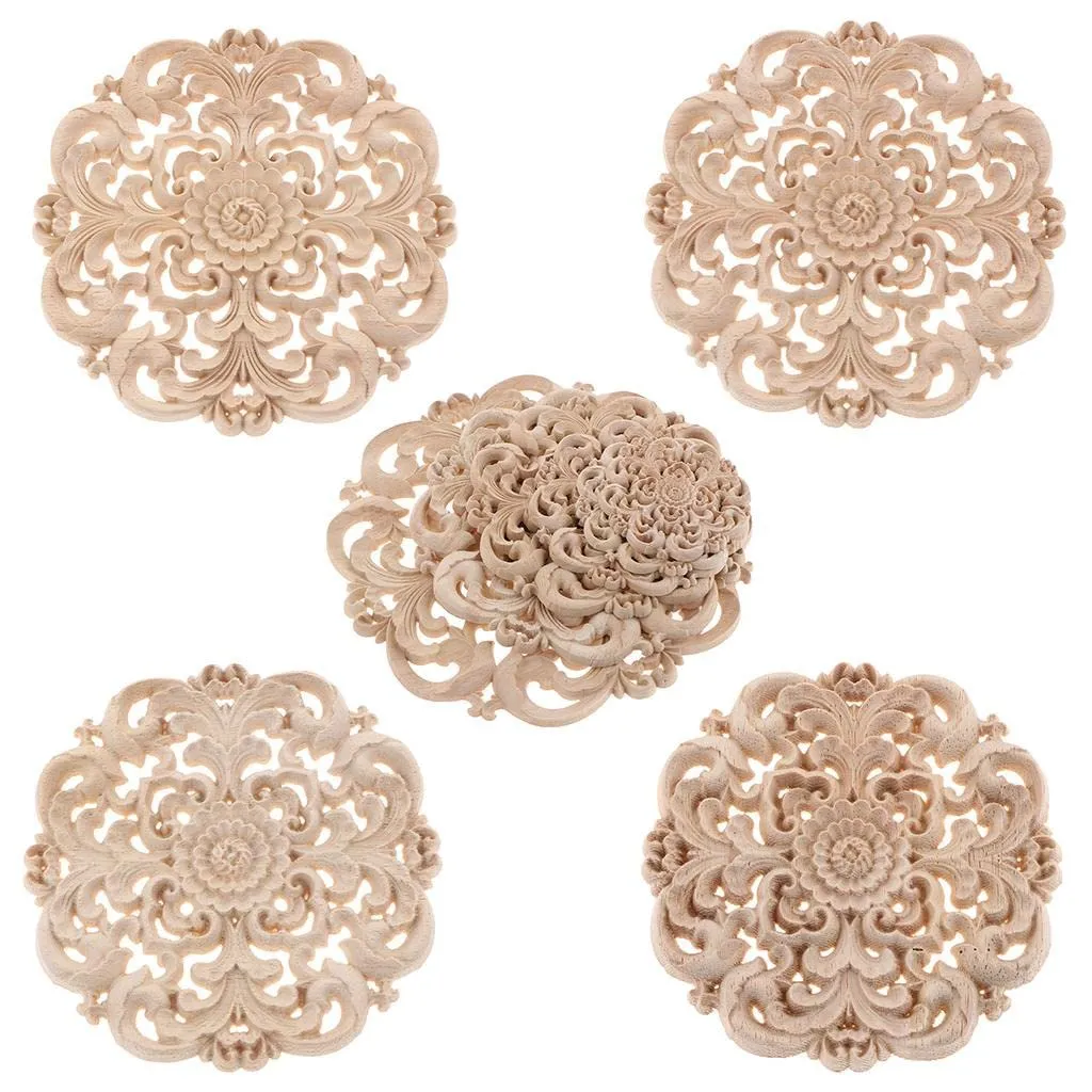 LICHTS European Style Wood Round Carved Appligue for Furniture Decoration Size_L