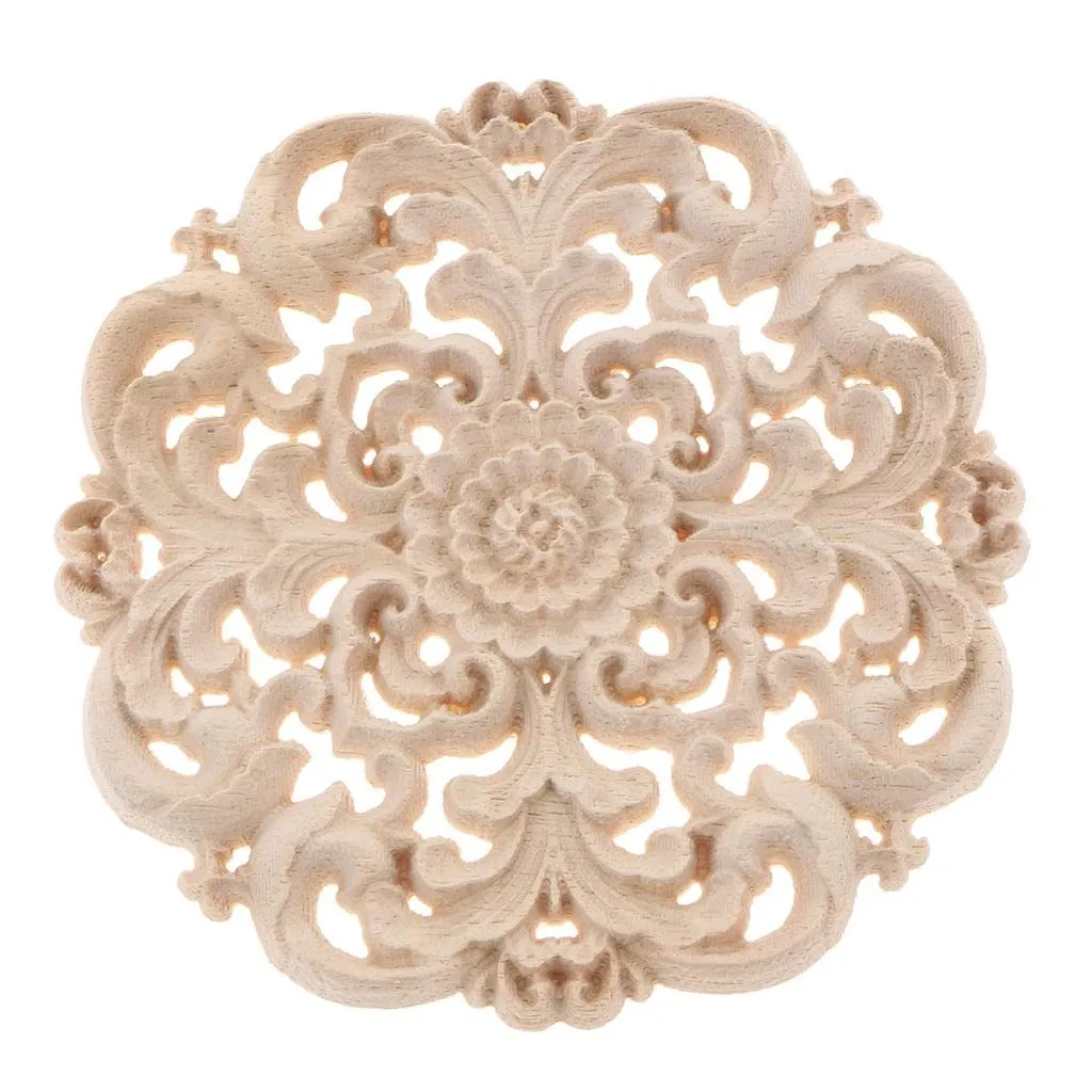 LICHTS European Style Wood Round Carved Appligue for Furniture Decoration Size_M