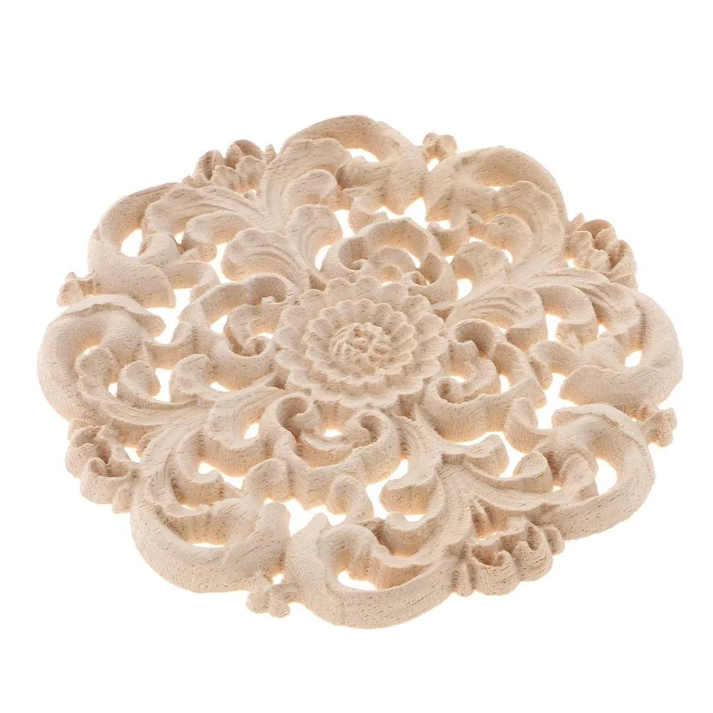 LICHTS European Style Wood Round Carved Appligue for Furniture Decoration Size_M