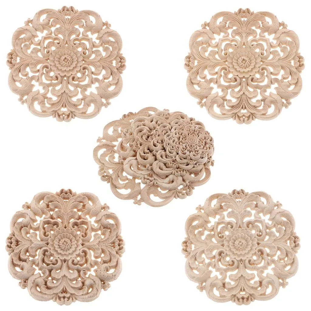 LICHTS European Style Wood Round Carved Appligue for Furniture Decoration Size_M
