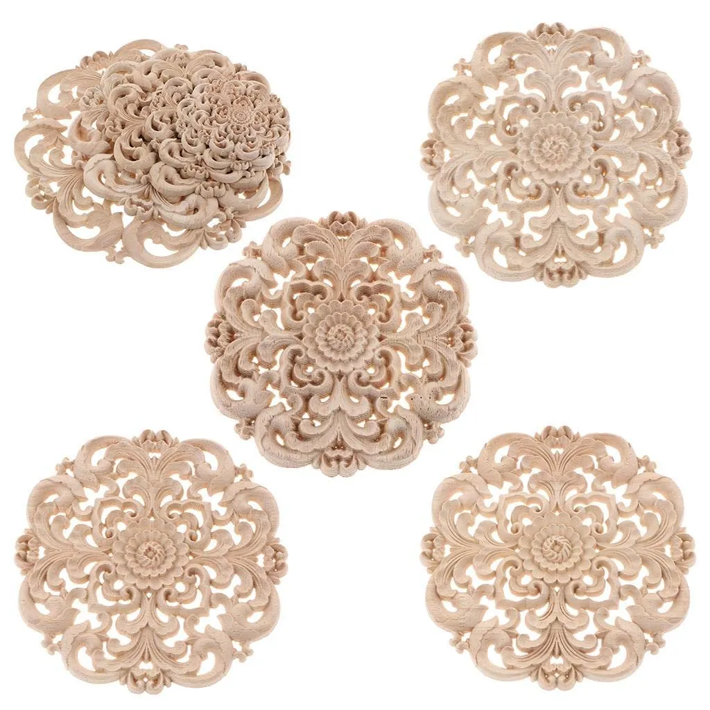 LICHTS European Style Wood Round Carved Appligue for Furniture Decoration Size_M