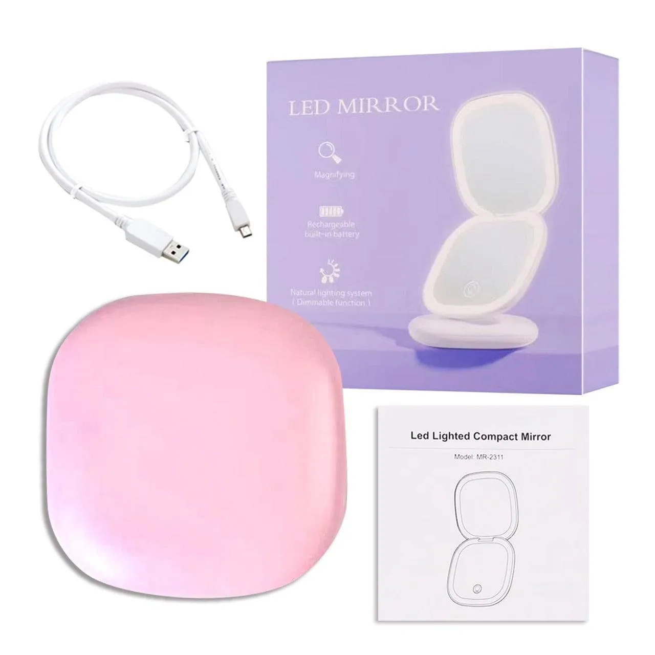Mini Compact Led Makeup Mirror With Light 5X Magnifying