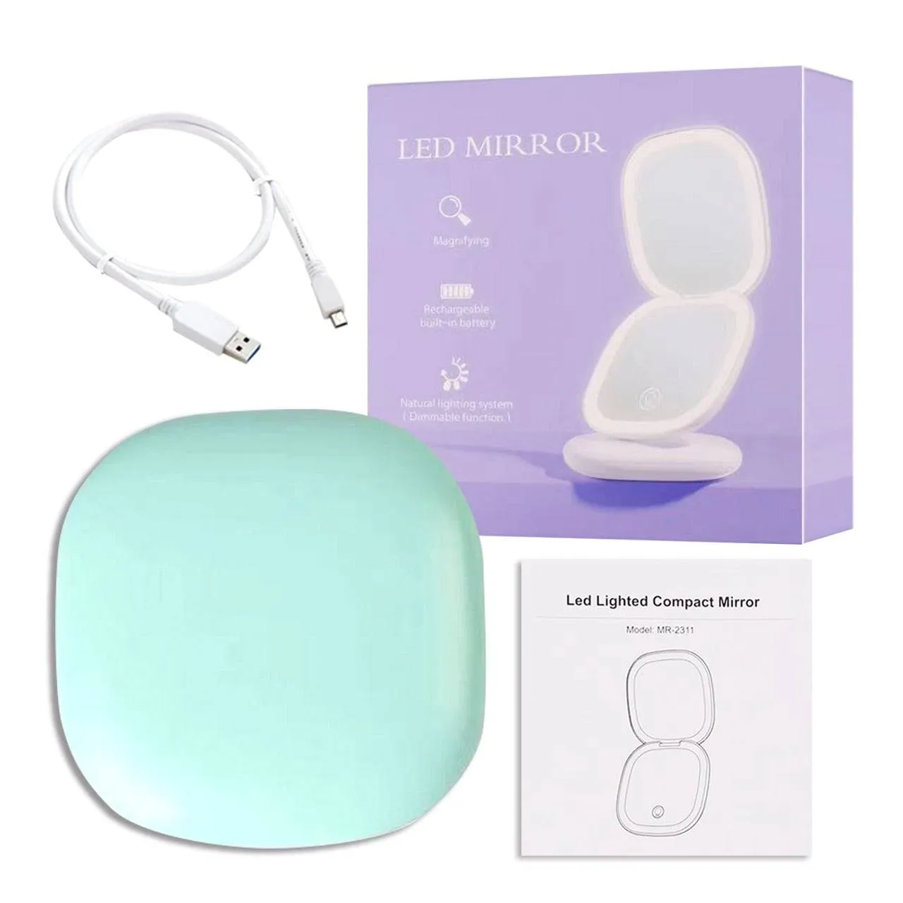 Mini Compact Led Makeup Mirror With Light 5X Magnifying