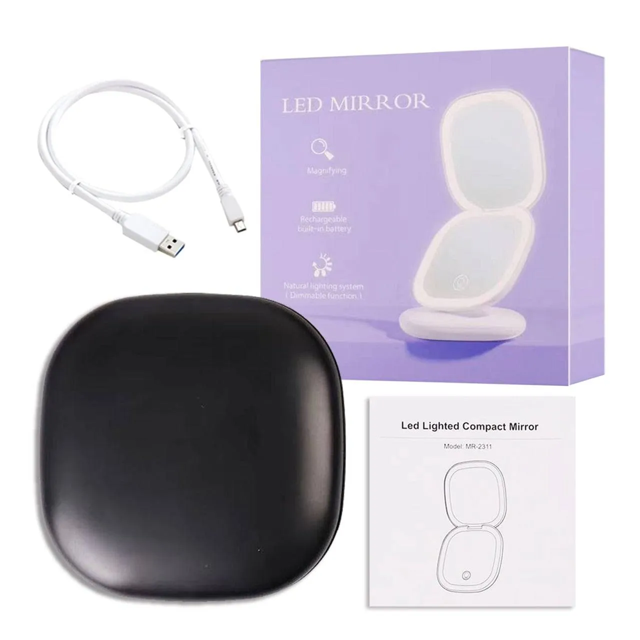 Mini Compact Led Makeup Mirror With Light 5X Magnifying