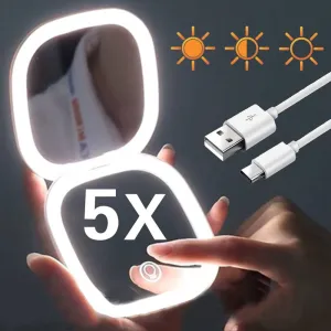 Mini Compact Led Makeup Mirror With Light 5X Magnifying
