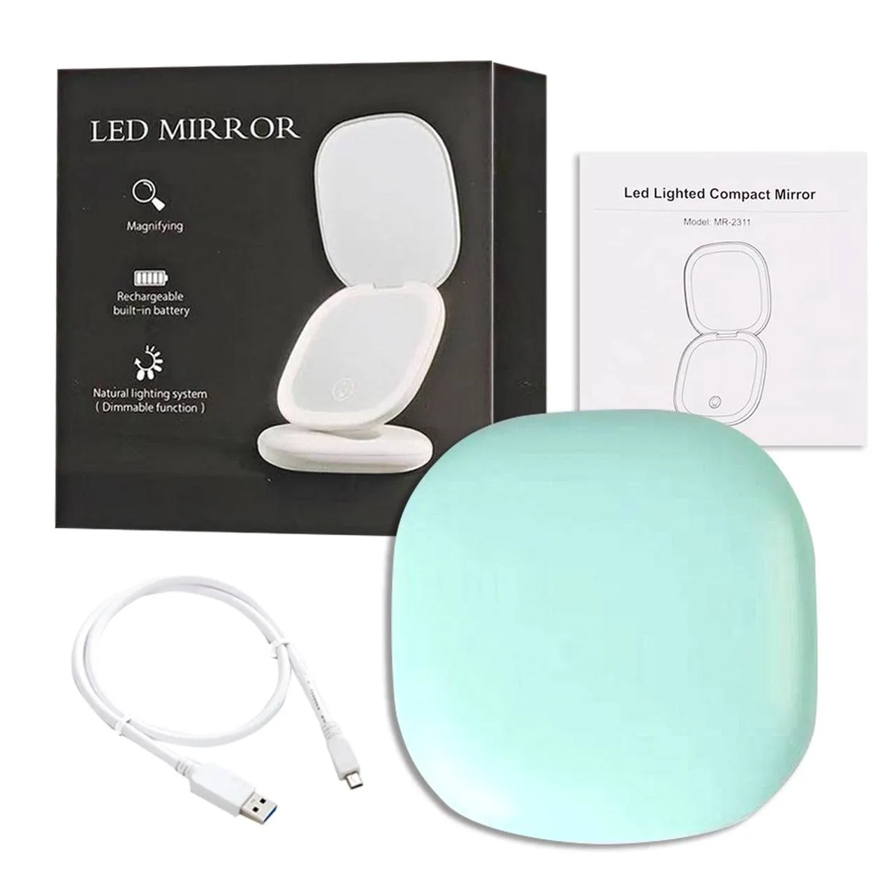 Mini Compact Led Makeup Mirror With Light 5X Magnifying