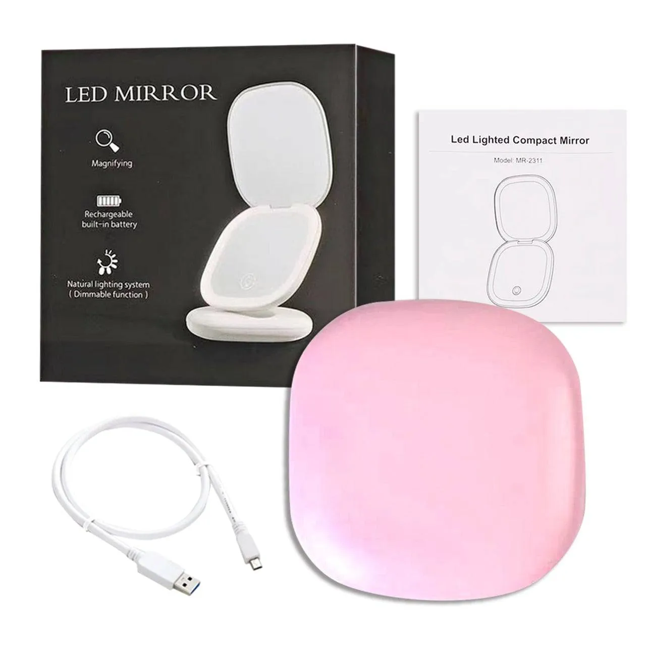 Mini Compact Led Makeup Mirror With Light 5X Magnifying