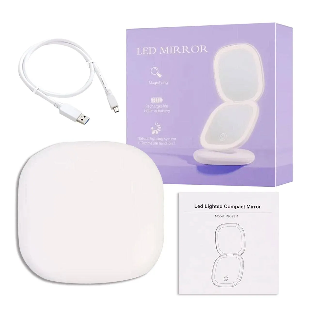 Mini Compact Led Makeup Mirror With Light 5X Magnifying