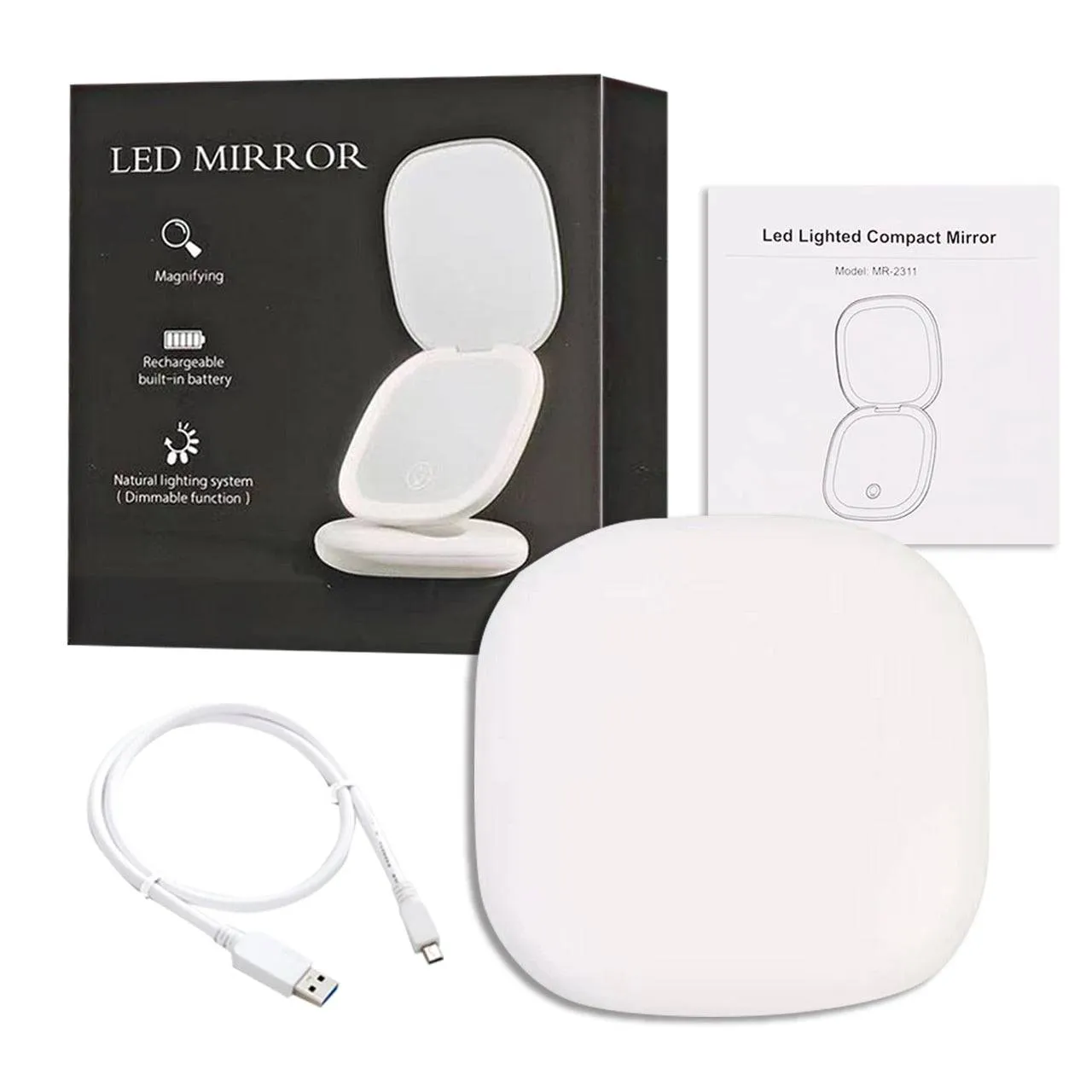 Mini Compact Led Makeup Mirror With Light 5X Magnifying