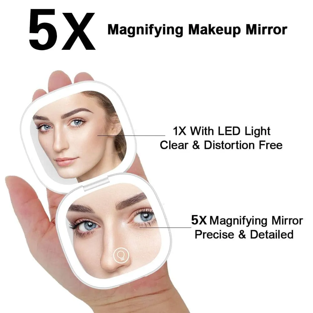 Mini Compact Led Makeup Mirror With Light 5X Magnifying