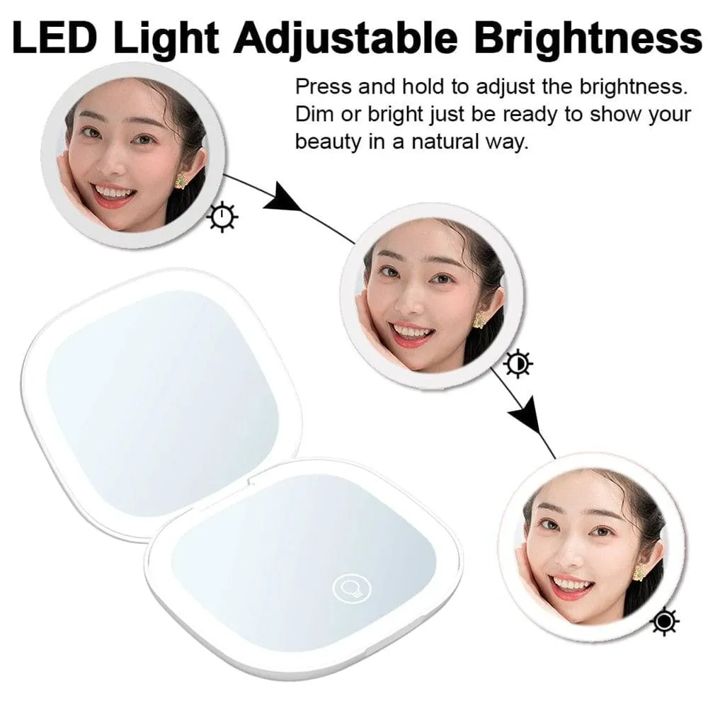Mini Compact Led Makeup Mirror With Light 5X Magnifying
