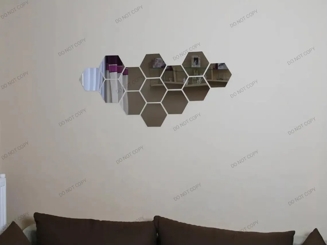 SAHASTRA Hexagon 14 Golden Mirror Stickers for Wall with 10 Butterfly, Acrylic Mirror Wall Decor stickerl 12.cm X 10.4 CM. (Silver)