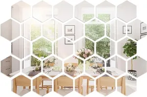 SAHASTRA Hexagon 14 Golden Mirror Stickers for Wall with 10 Butterfly, Acrylic Mirror Wall Decor stickerl 12.cm X 10.4 CM. (Silver)