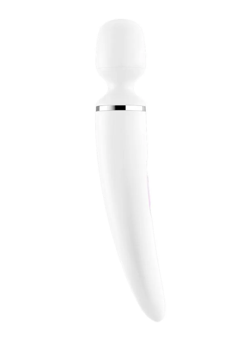 Satisfyer Wand-Er Woman USB Rechargeable Silicone Massager 13in - White/Chrome