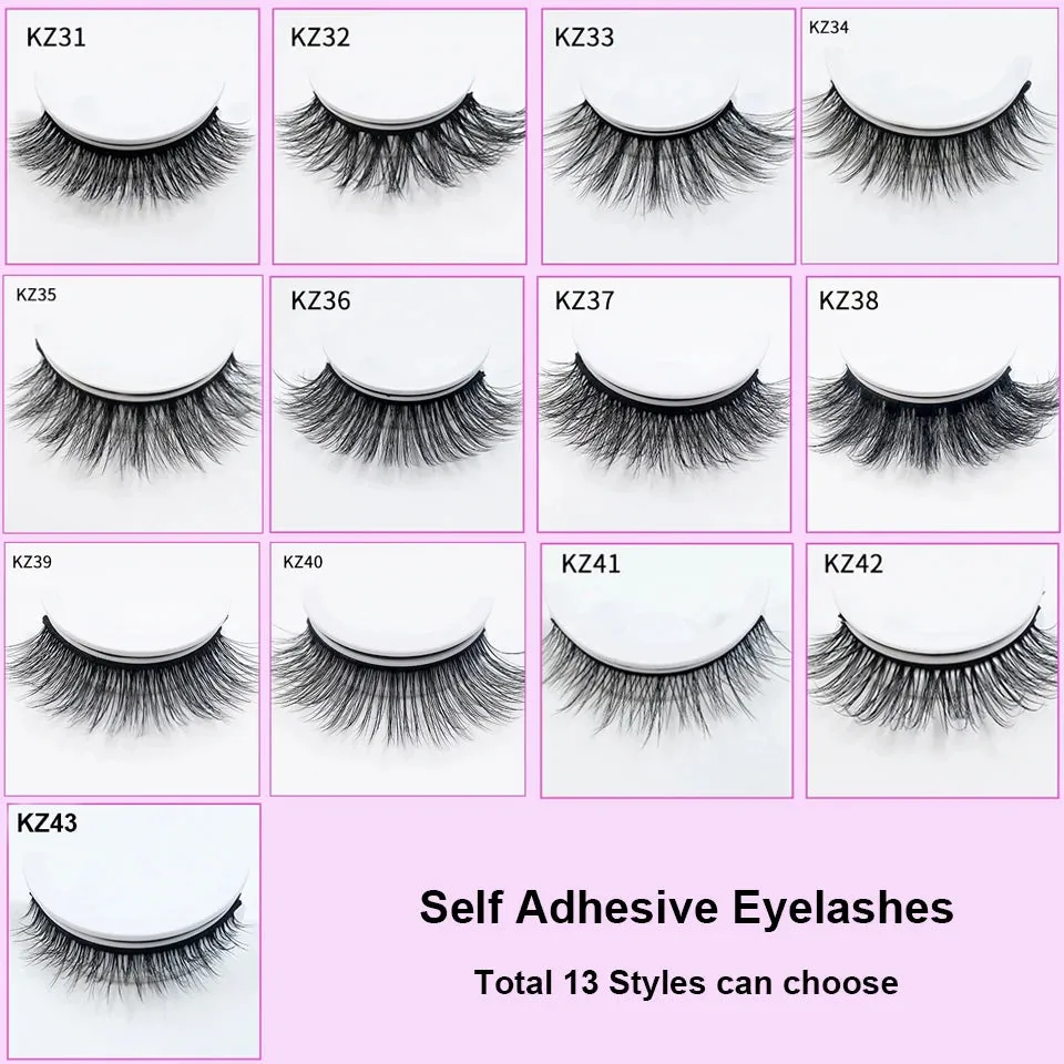 Self Adhesive Eyelashes Glue-Free Reusable 3D Wispy Thick Natural Lashes Makeup Fake Eyelashes