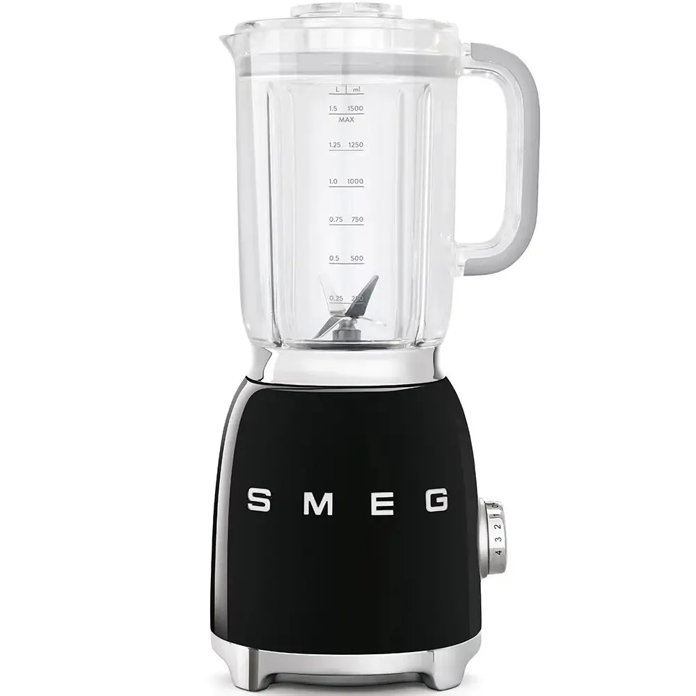 Smeg BLF01BLUK 1.5 Litre 50's Style Jug Blender, 800W, 19.7cm Wide - Black